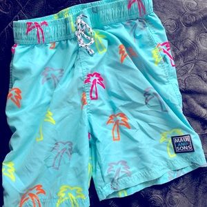 Mens Neon Palm Tree Print Swim Shorts